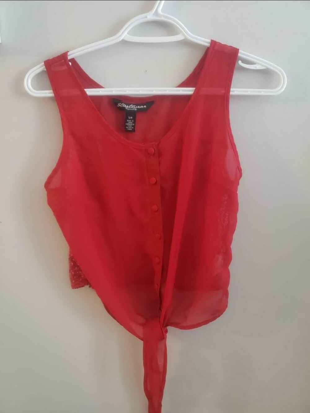 Streetwear Society Red Sheer Button-Tie Cami